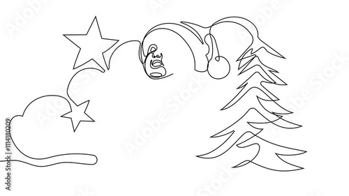 Selfdrawing of Santa with gift one line. 2D animation of drawing a chocolate bar over the fireplace. 4k stock video with alpha channel for whiteboard, chalkboard, presentation. High quality 4k footage