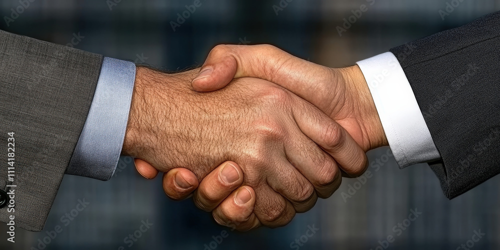 Close up of two business people shaking hands, symbolizing agreement and partnership. image captures essence of collaboration and trust in professional setting Close up of two business people shaking hands, symbolizing agreement and partnership. image captures essence of collaboration and trust in professional setting