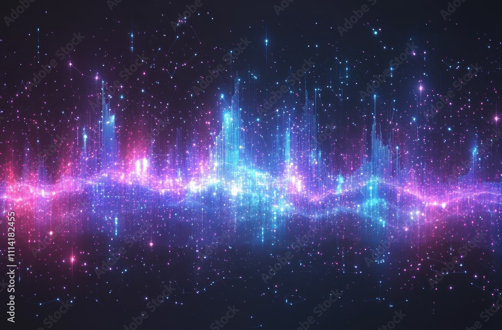 A colorful, starry sky with a purple line in the middle A colorful, starry sky with a purple line in the middle