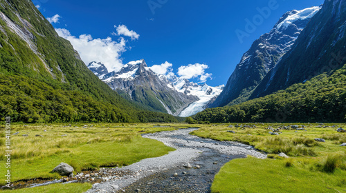 glacial climate mountain temperature. Breathtaking glacial valley framed by towering peaks no body