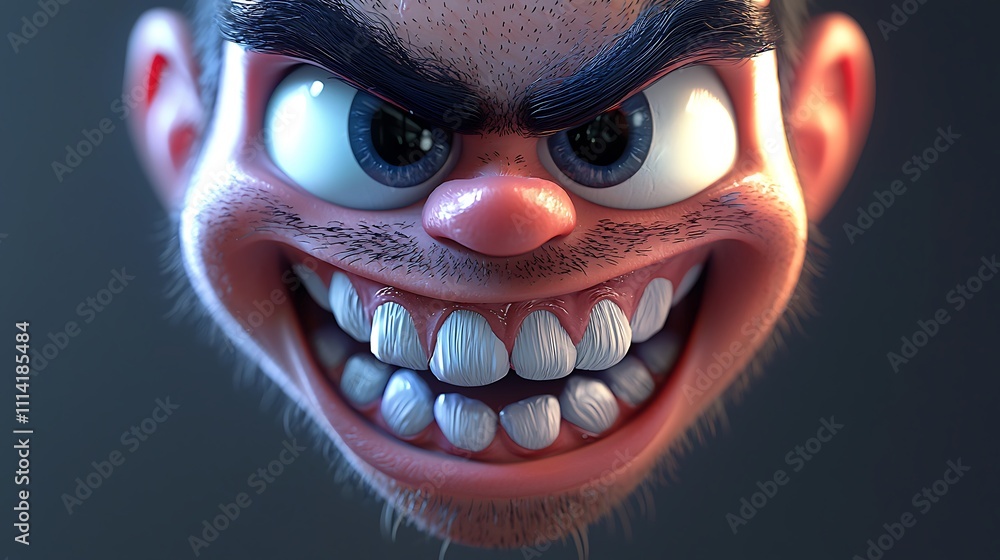 A cartoon face with a mischievous grin, sharp eyes, and playful energy A cartoon face with a mischievous grin, sharp eyes, and playful energy