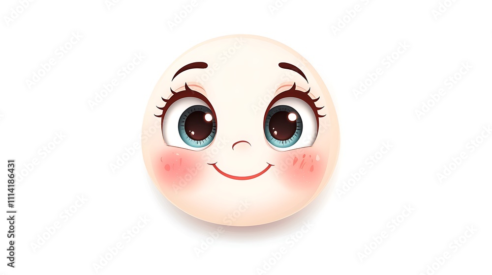 A cartoon face with blushing cheeks, shy smile, and glowing eyes, centered on white A cartoon face with blushing cheeks, shy smile, and glowing eyes, centered on white
