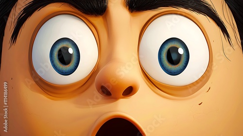 A cartoon face with bulging eyes and raised eyebrows, expressing total shock  photo