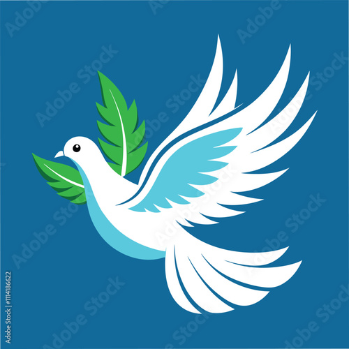 White Dove Holding Olive Twig Vector Illustration Design photo