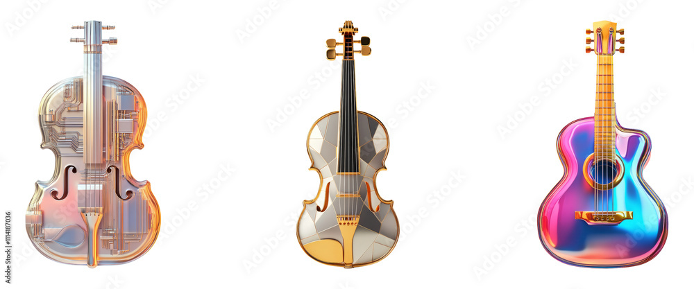 Naklejka premium Colorful Musical Instruments on Transparent Background