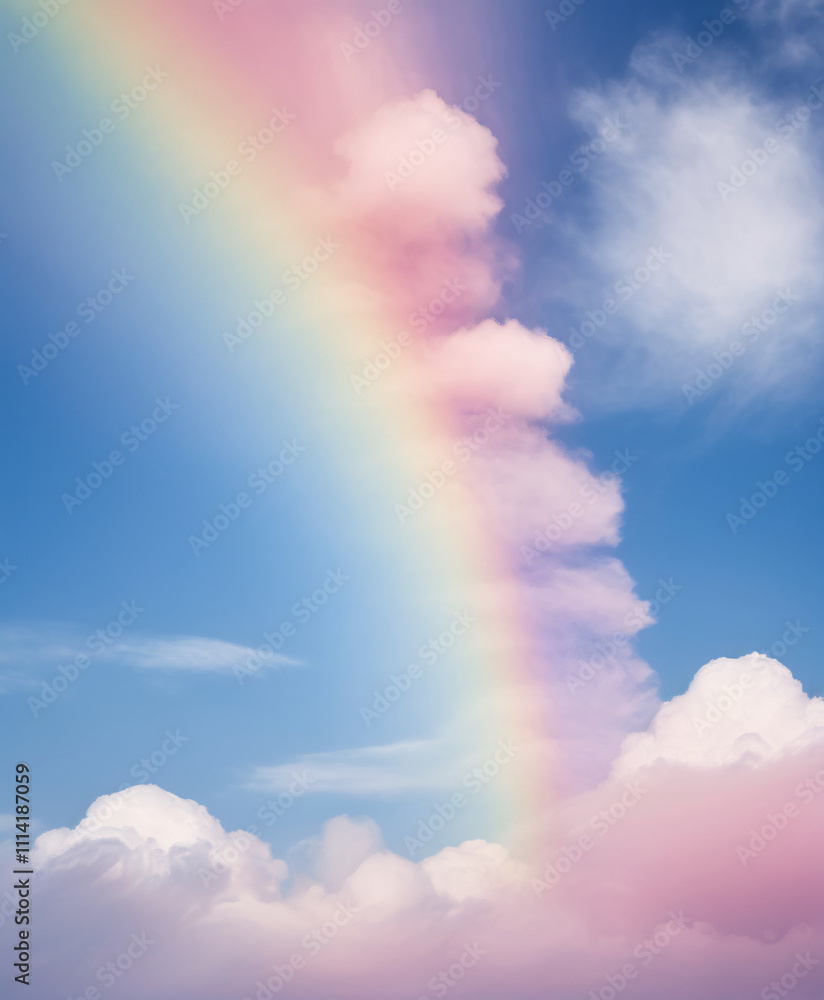 Vibrant Rainbow Arching Through Fluffy Clouds Under a Clear Blue Sky During Daylight Vibrant Rainbow Arching Through Fluffy Clouds Under a Clear Blue Sky During Daylight