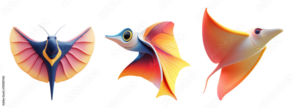 Fototapeta premium Colorful Fish and Insect Illustrations on Clear Background