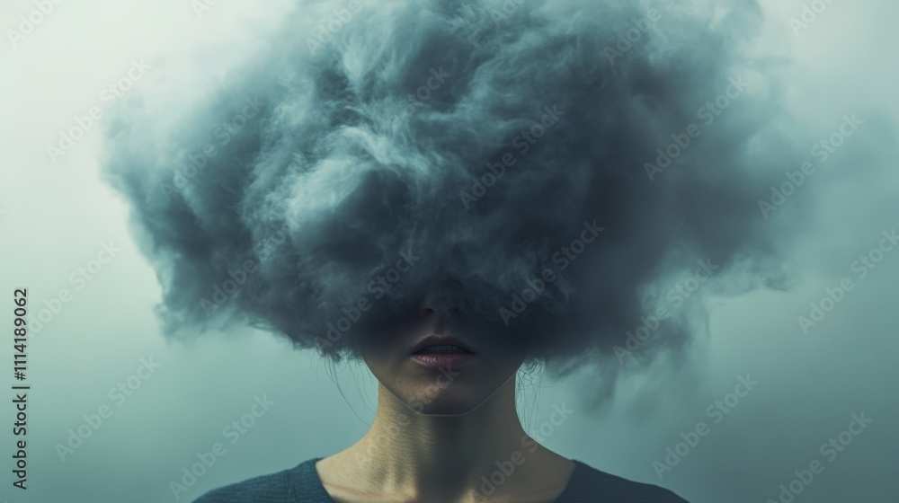 Anxiety Portrayed As A Heavy Dark Cloud Following A Human Head Anxiety Portrayed As A Heavy Dark Cloud Following A Human Head