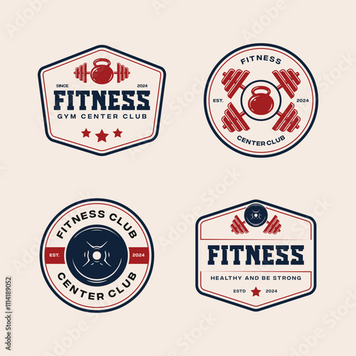 fitness logo badge design template with the text editable for clothing, sport and apparel and other uses