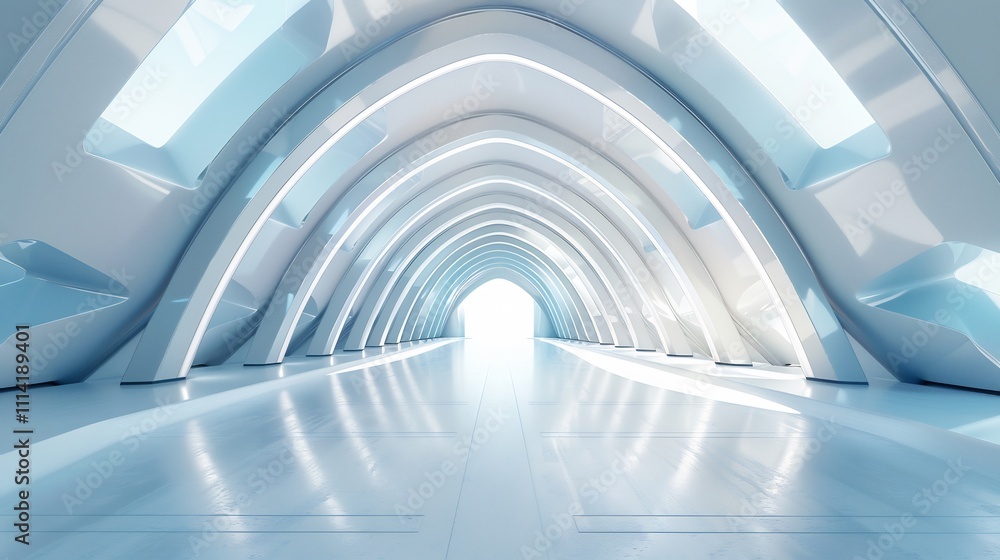 Fototapeta premium Futuristic White Archway Corridor: A Modern Architectural Design