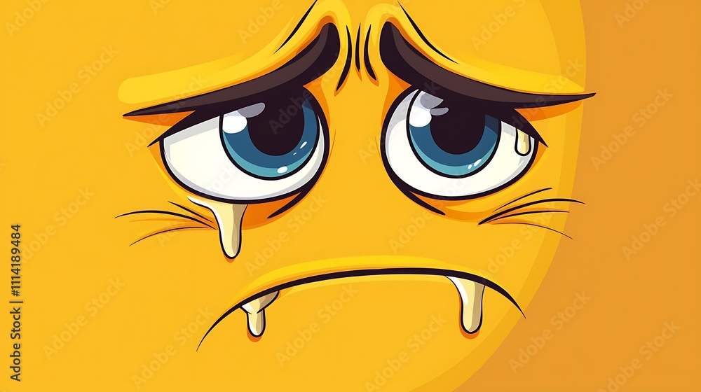 A cartoon face with teary eyes and a drooping frown, expressing deep sadness A cartoon face with teary eyes and a drooping frown, expressing deep sadness