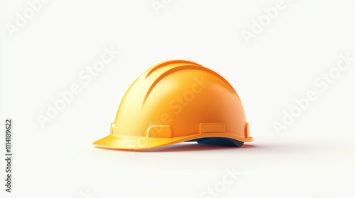 hardhat Safety Warning Symbol A bright yellow hardhat icon with a warning sign, signifying mandatory safety gear in a construction zone. photo