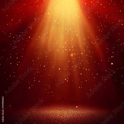 Red gradient background with a dispersed light amount of small gold star shaped glitter lightly falling from above.