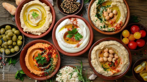 Wallpaper Mural Delicious Hummus in Bowls Food Background Torontodigital.ca