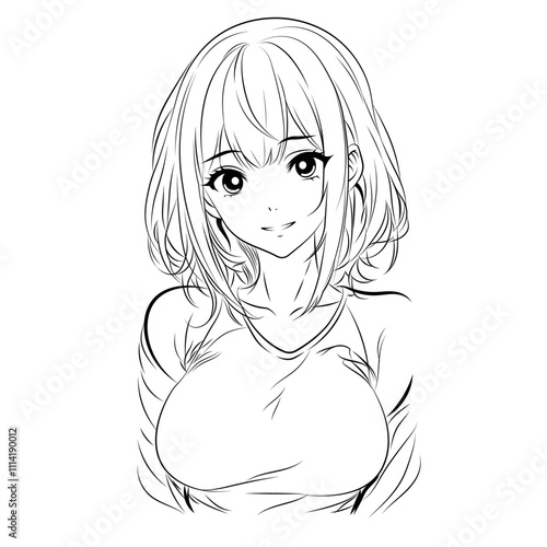 Charming Anime Vector Line Art Portrait