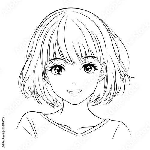 Charming Anime Vector Line Art Portrait