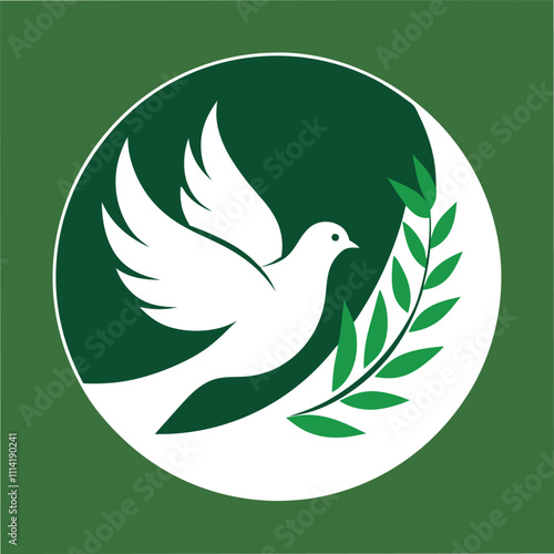 Peaceful Dove with Olive Branch Vector Illustration photo