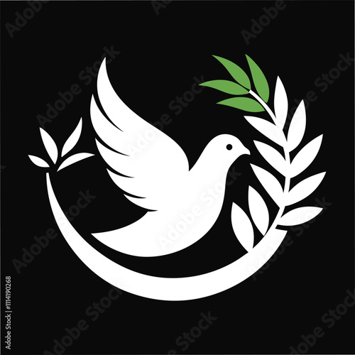 Vector Illustration of White Dove Holding an Olive Twig photo