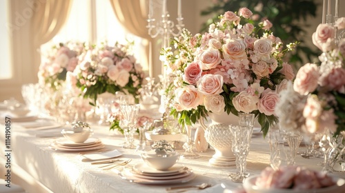 Luxurious Wedding Reception Table With Elaborate Flowers