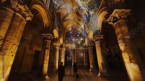 Discover the enchanting vibrancy of light projections showcased in a historic cathedral setting photo