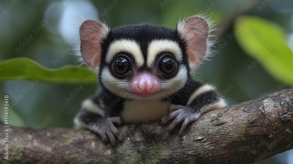 Obraz premium Adorable Small Mammal with Big Ears on a Tree Branch AI generated