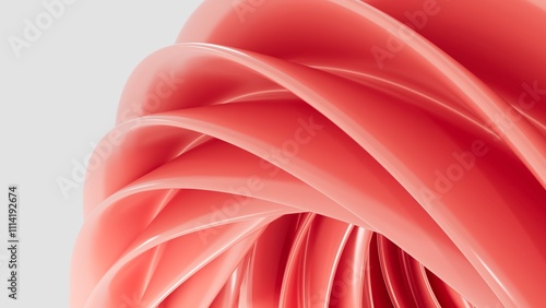 Abstract 3D background with red wavy lines in a minimalist style, smooth texture, modern design for banners, presentations, backgrounds, and advertising. Geometric shapes on a light background.