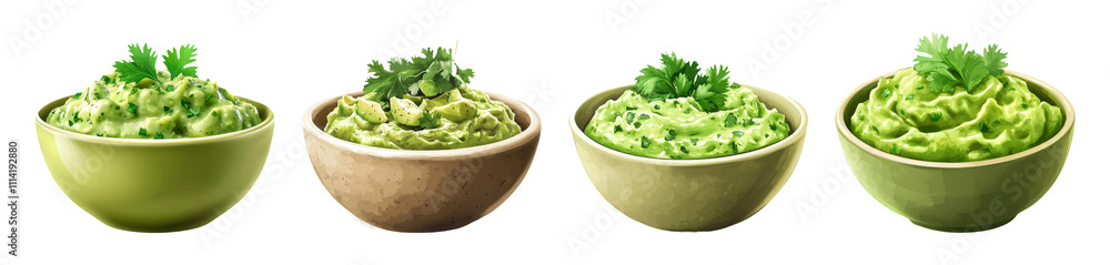 Varieties of Guacamole in Different Bowls Varieties of Guacamole in Different Bowls