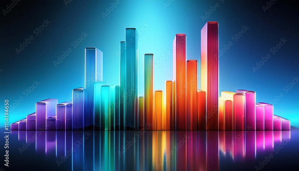 vibrant abstract 3d bar graph with dynamic colors and reflection on a glossy surface for modern business and technology concepts vibrant abstract 3d bar graph with dynamic colors and reflection on a glossy surface for modern business and technology concepts