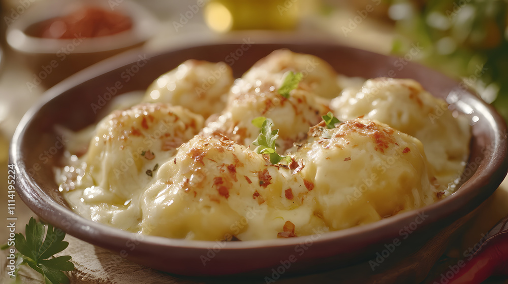 Plump dumplings filled with cheese served as main dish, food cuisine with delicious traditional meal preparation for homemade lunch. Plump dumplings filled with cheese served as main dish, food cuisine with delicious traditional meal preparation for homemade lunch.