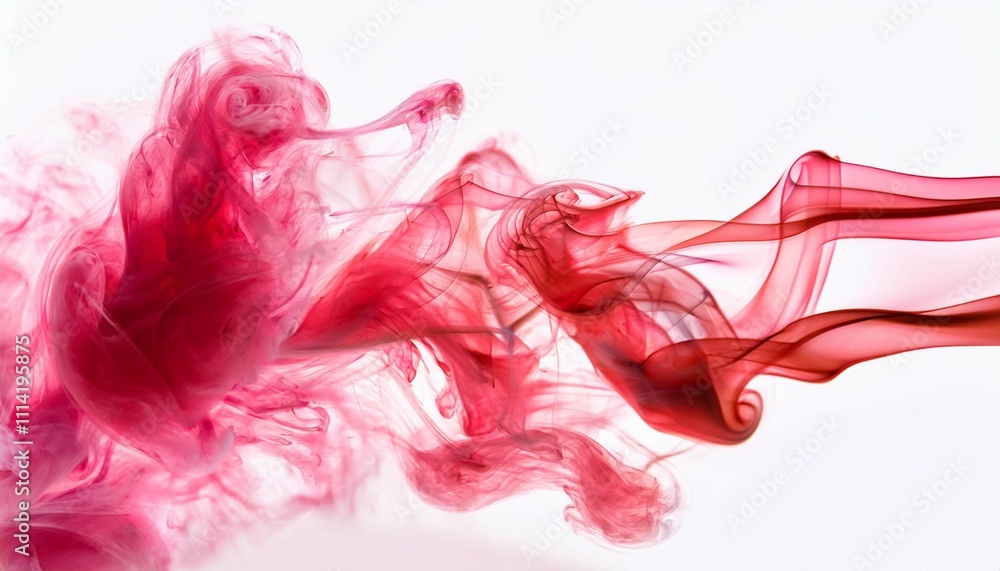 Fototapeta premium red pink smoke floating in air isolated on white background