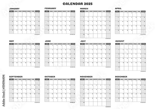 calendar for the year 2025, dynamic and practical to view with spaces for notes, new general calendar great for large sizes A0, A1, A2 and A3