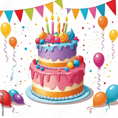 Cheerful Birthday Cake with Vibrant Candle Designs
