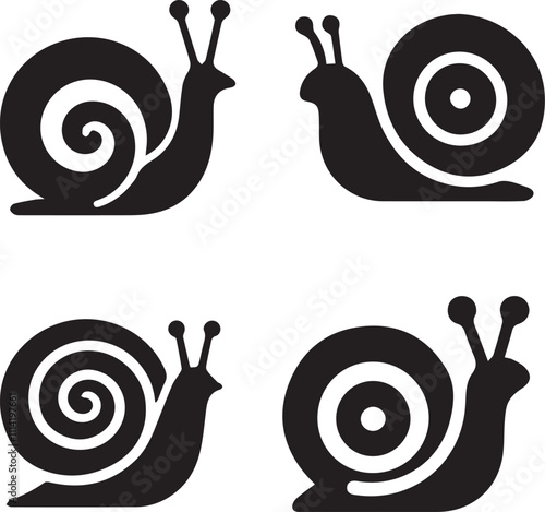 Snail Silhouette Icons - Black Nature and Slow-moving Creature Design Set