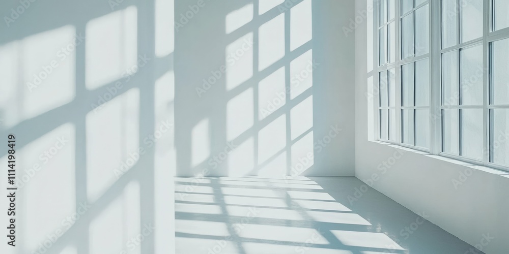 Obraz premium Bright office with panoramic windows and glass walls white walls minimalist design daily light