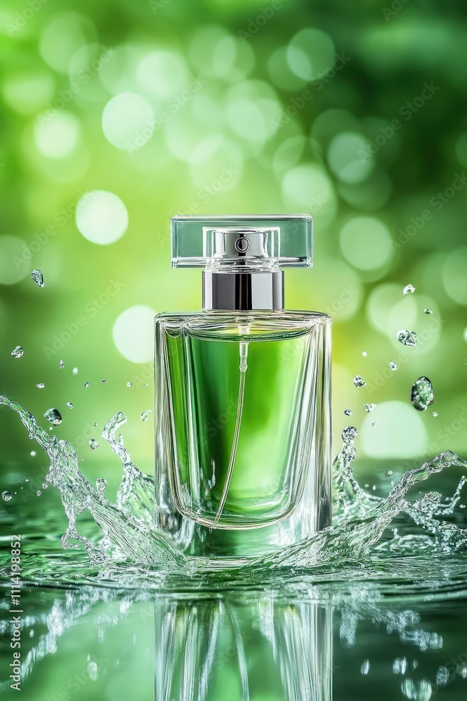 Sophisticated fragrance bottle with water splash Sophisticated fragrance bottle with water splash