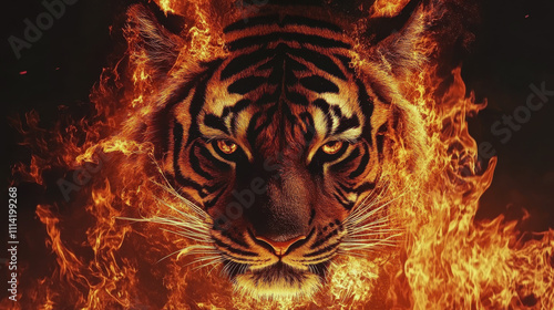 The fire tiger. a tiger in the wild. A formidable predator