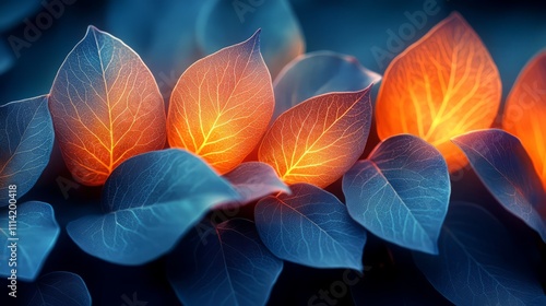 Wallpaper Mural Flowing abstract macro photography of orange and teal leaf patterns Torontodigital.ca