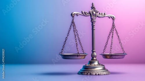 Glass balance scale on a gradient pastel background photo