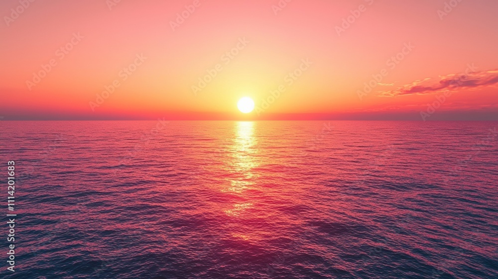Fototapeta premium Serene Sunset Over Calm Ocean Waters with Soft Pink and Purple Hue