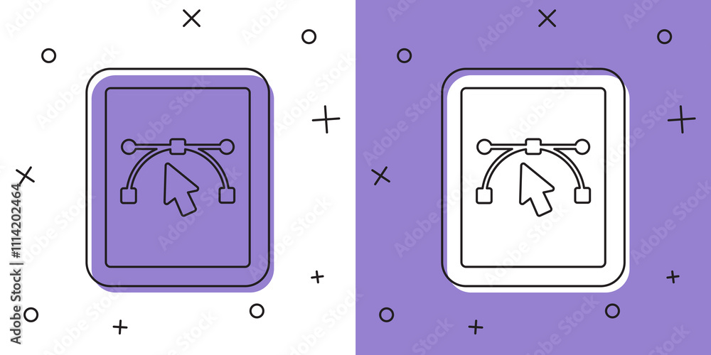 Set Computer display with vector design program icon isolated on isolated on white and purple background. Photo editor software with user interface. Vector Set Computer display with vector design program icon isolated on isolated on white and purple background. Photo editor software with user interface. Vector