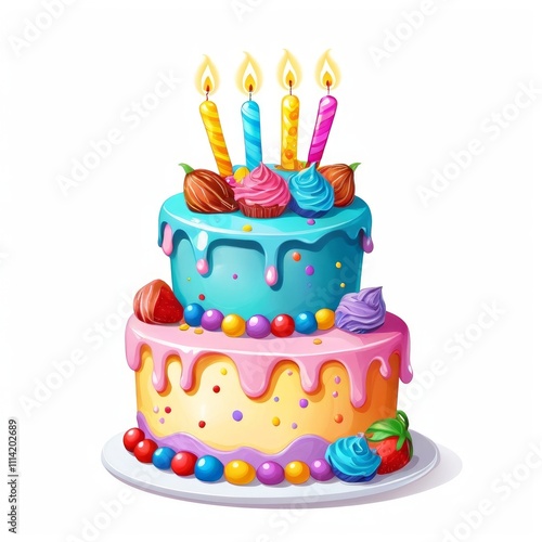 Cheerful Birthday Cake with Vibrant Candle Designs
