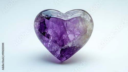 A purple amethyst shaped like a heart against a white background. photo