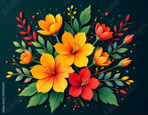 Mexican folk art style vector mandala floral pattern nature composition in circle inspired by tradition