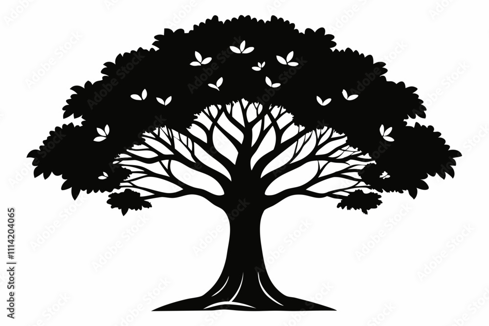 Fototapeta premium Simple Black Tree Treasures Silhouette Vector Art