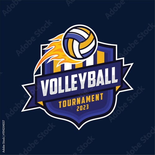 volleyball sport emblem logo vector edit text with blank background