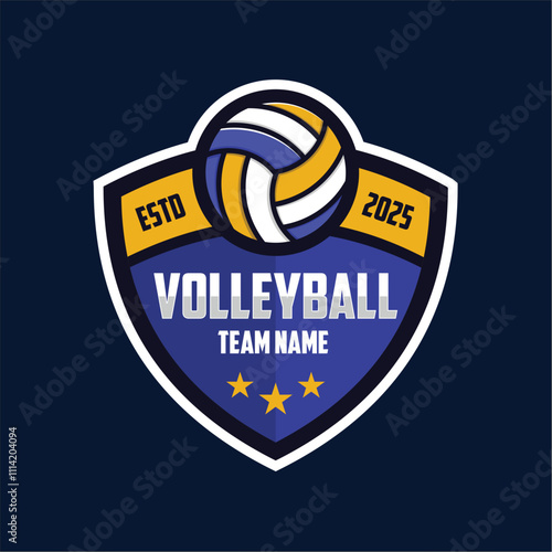 volleyball sport emblem logo vector edit text with blank background