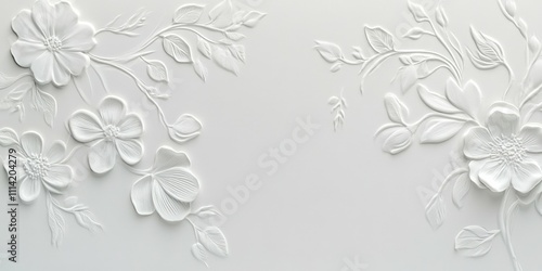 White embossed floral pattern with clean details and a matte finish decorative and minimalistic background delicate details even studio lighting with soft shadows