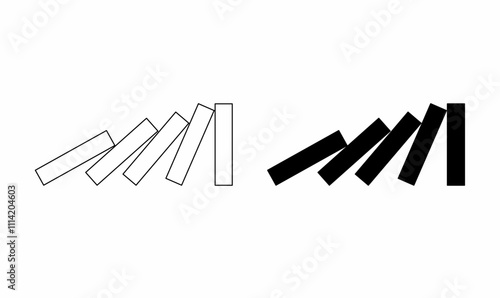 minimalistic design of falling rectangular blocks, styled in black and white. set vector domino effect flat isolated on white background