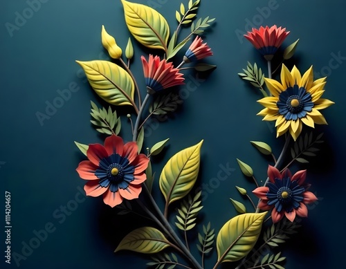 Mexican folk art style vector mandala floral pattern nature composition in circle inspired by tradition