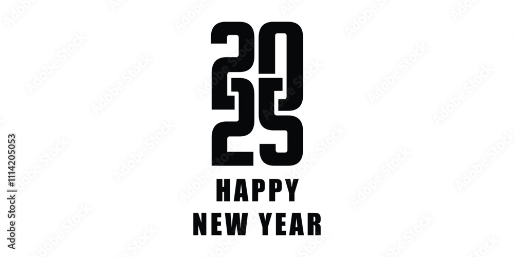 2025 Happy New Year text design on white background 2025 Happy New Year text design on white background
